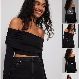Black Off The Shoulder Cropped Long Sleeve Top